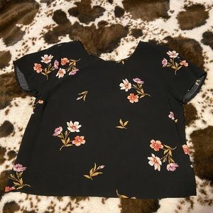 Black open back floral blouse